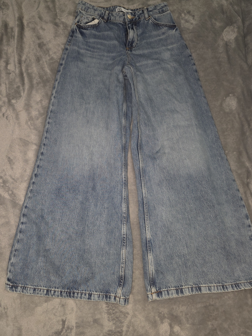 Zara Light Blue Wide Leg Denim Jeans-4